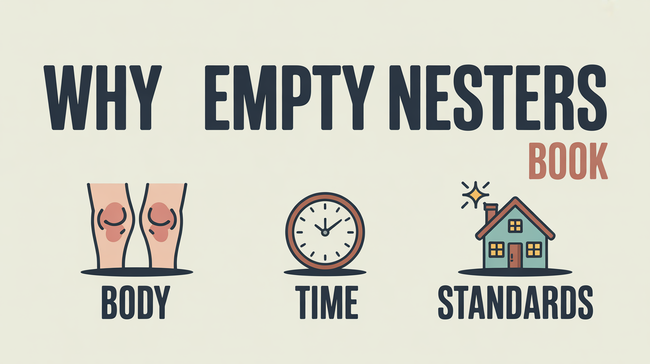 Three icons showing why empty nesters book recurring cleans: body strain, value of time in retirement, and maintaining standards.