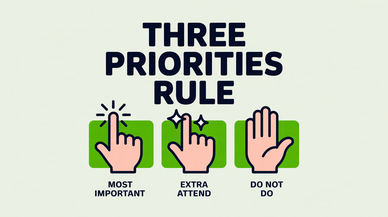 Three icons showing the three-priorities format for communicating with your cleaner: most important zone, extra-attend item, do-not-do item.